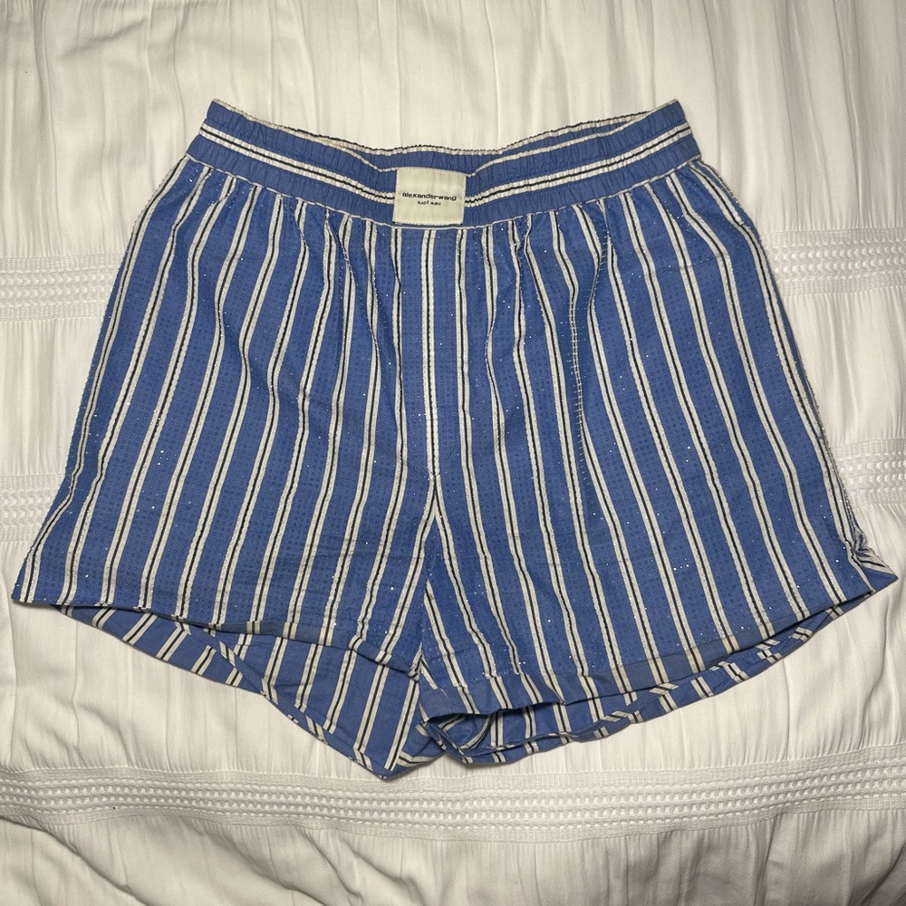 Alexander Wang blue striped collin-poplin shorts